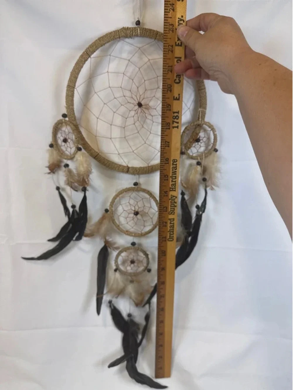 Large Boho Dream Catcher Wall Hanging Black Feather Neutral Decor